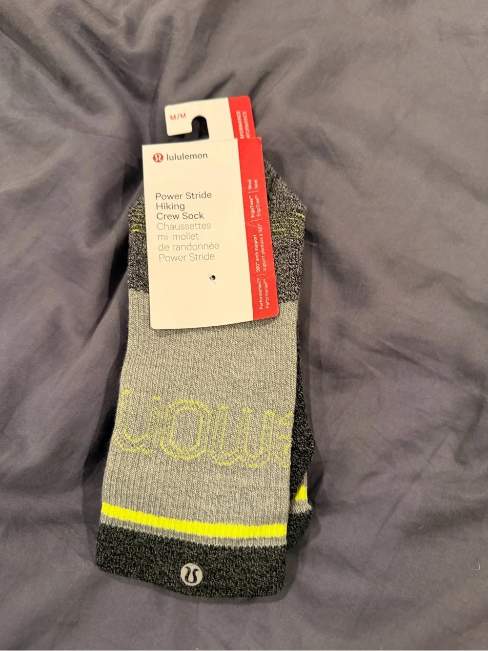 lululemon athletica Power Stride Hiking Crew Sock - Gray with Yellow Accent